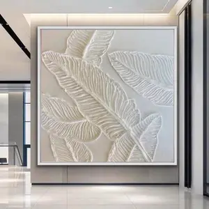 Pintura al óleo de lona texturizada para decoración de pared, pintura al óleo abstracta hecha a mano de estilo minimalista blanco y grande moderno para el hogar, Hotel