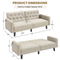 Wandelbares Sofa Kleines Futon-Schlafsofa mit 2 USB-Anschlüssen Verstellbare Rückenlehne Mid-Century Loveseat für Wohnzimmer Apartment Büro