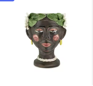 Jarrón de cerámica siciliano italiano hecho a mano, jarrón de flores con cabeza de señora esmaltada bonita para decoración del hogar, forma personalizada - Product Image 2