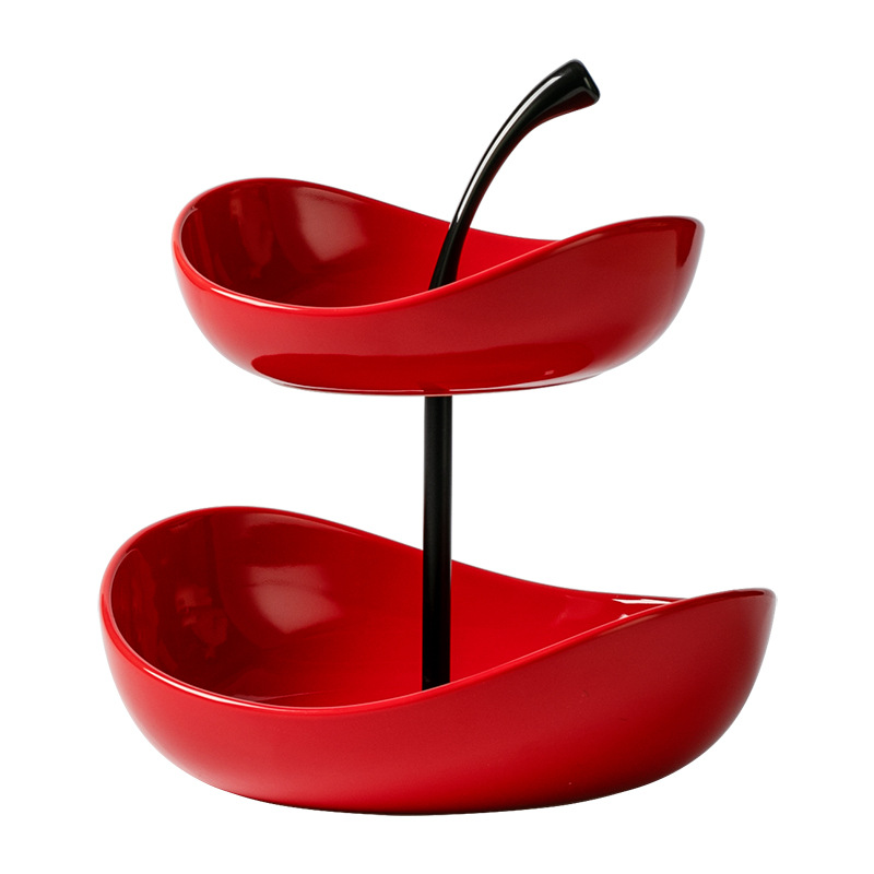 Assiette à fruits cerises (grande double couche/rouge)