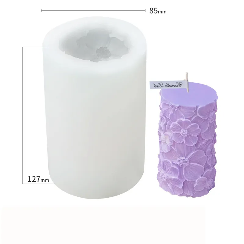 Factory Direct Sale 3D Silicone Candle Mold Wave Rose Butterfly Cylindrical Mold for Candle Not Deformed Pillar Candle Mold