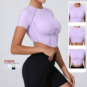 New Summer Seamed Eco-Friendly Spandex/Nylon <b>Crop</b> <b>Top</b> Femme Custom Quick Dry Yoga Pilates Running Workout Women - Product Image 1