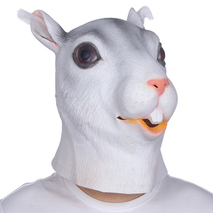 Masque en latex intégral de lapin blanc, texture réaliste, grands yeux foncés, dents <span class=keywords><strong>avant</strong></span> prononcées, doux et confortable, pour Halloween, cosplay, fête - Product Image 4