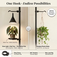 Support d'angle pour lampe de culture sans perçage avec tige de tension et minuterie, étagère à plantes d'intérieur à intensité variable pour plusieurs plantes en pot CE