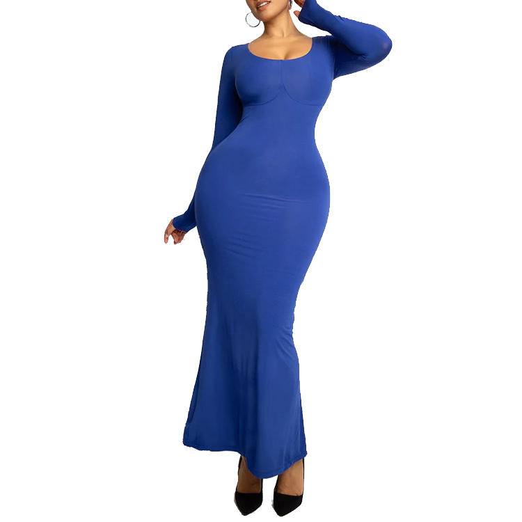 full body bodycon dress Navy Blue Satin Draped Dress – LabelSwish main image 0