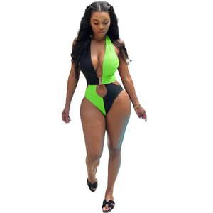 2020 nuovo costume da bagno Monokini brasiliano Sexy senza schienale per adulti donna un pezzo costume da bagno Spandex/Nylon materiale stampato - Product Image 5