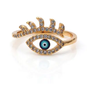 Blue Eyes Rings Open Adjustable Rings Gold Plated Zirconia Evil Eye Enamel Ring