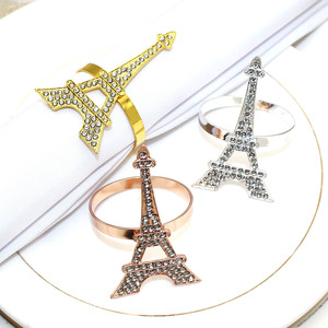 Anneau <span class=keywords><strong>de</strong></span> serviette moderne en alliage d'aluminium écologique et durable, motif Tour Eiffel et <span class=keywords><strong>diamant</strong></span> aquatique, pour décoration <span class=keywords><strong>de</strong></span> table <span class=keywords><strong>de</strong></span> mariage et usage hôtelier - Product Image 2