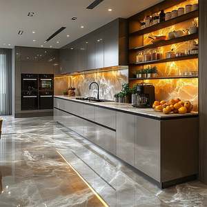 Customized Modular Kitchen Cabinet Pantry Storage Solutions Granite/Marble Options Waterproof Design Sink Backsplash - Product Image 3