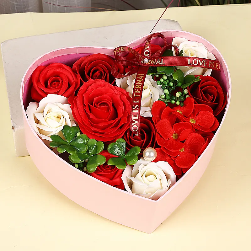 باقة من زهور صابونية أنيقة من نيكرو مناسبة لهدايا عيد الأم وعيد الحب علبة هدايا زهور صابونية على شكل قلب