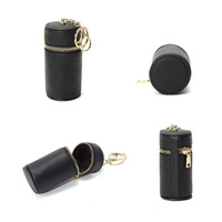 Pochette de rangement cylindrique en cuir véritable, mini pochette à rouge à lèvres ouverte, porte-clés, petite pochette pour pièces de monnaie, étui organisateur pour écouteurs, unisexe, usage quotidien