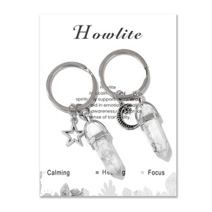 Gantungan Kunci Batu Amethyst Bentuk Kolom Heksagonal Logam 2 Pcs/pasang, Gantungan Kunci Mobil Model Bulan dan Bintang untuk Ibu dan Anak - Product Image 6