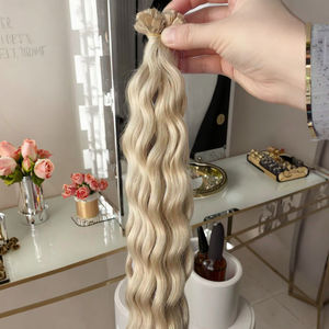 2025 nouveau Salon de coiffure brésilien Double dessiné qualité cuticule aligné blonde bouclés point culminant pré-collé K pointe plate Extensions - Product Image 1