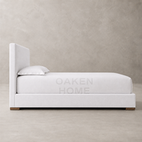 Lit plateforme convertible traditionnel en tissu OAKEN pour chambre à coucher, lit rembourré doux, cadre en tissu taille King, mobilier de maison