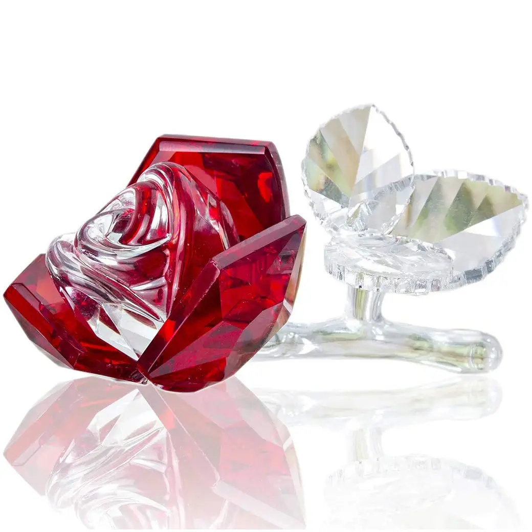 Bellissimo cristallo rosso fiore di rosa regali di nozze artigianato di cristallo decorazione della casa fiore di rosa fantasia di san valentino