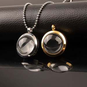 สร้อยคอล็อกเกตหน้าต่างทำจากแก้วความทรงจำทรงกลมจี้ห้อยคอแบบลอยตัวทำจากสเตนเลสสตีล - Product Image 1