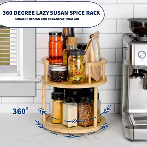 Kitchen Lazy Susan 2 Tier Bamboo <b>Rotating</b> <b>Spice</b> <b>Rack</b> Organizer For Kitchen Use - Product Image 4