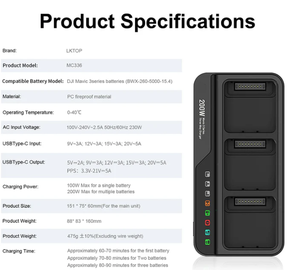 LKTOP 200W şarj yüksek güç hızlı şarj D J I Mavic <span class=keywords><strong>3</strong></span> pro serisi drone için uygun elektronik aksesuarlar - Product Image 4
