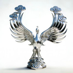 Statue de Phénix Chinois Traditionnel en Acier Inoxydable - Sculpture Personnalisée Bozhiyi d'Art Culturel Extérieur Contemporain - Product Image 1