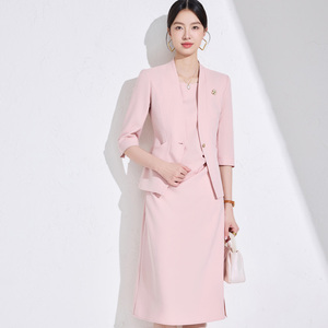 Chaqueta de traje de <span class=keywords><strong>Vestido</strong></span> de manga tres cuartos para mujer para Primavera Verano ocasiones formales profesional elegante cuello en V XL botón - Product Image 2