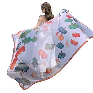 Wholesale Printed Travel Sunscreen Shawls Silk-like Large Scarves Fashionable Long Women's Scarves