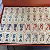 Ensemble de tuiles de mahjong américaines vintage en cuivre pour collectionneur de pièces de monnaie, 160 pièces en acrylique, gravées en bambou naturel, avec tapis cadeau
