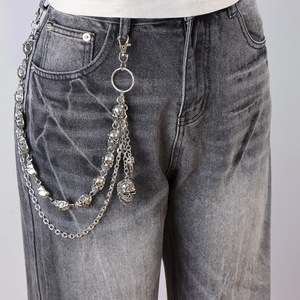 Yueli Hip Hop Punk Metal <b>Skull</b> Waist Chain Double Layer Double <b>Ring</b> Gunmetal Tibetan Silver Casual Pants Decoration - Product Image 2