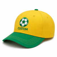 Gorra de Béisbol Estructurada de 6 Paneles Personalizada, Color Amarillo y Verde, Bloques de Color, Sarga de Algodón Premium, Logotipo Bordado de Fútbol, Cierre a Presión