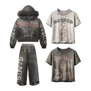 Đau Khổ T-Shirt nhà sản xuất tùy chỉnh cổ điển rửa sạch <span class=keywords><strong>TEE</strong></span> sờn HEM bị phá hủy Thông tin chi tiết - Product Image 6