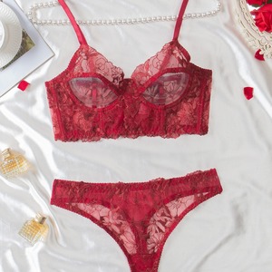 Wholesale Ultra-Thin Floral Embroidered Lingerie <b>Set</b> <b>Sexy</b> See-Through Fishbone <b>Bra</b> Panty <b>Set</b> - Product Image 1