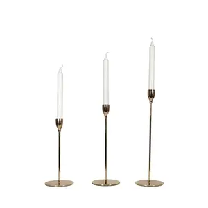 Nuevo producto 3 unids/set alto color dorado candelabro Pilar metal cónico velas titular