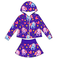Nouvelle Arrivée 2026 Ensemble Confortable 2 Pièces en Tissu Yoga pour Petites Filles : Sweat à Capuche Zippé à Manches Longues et Jupe Personnalisable pour Bébés et Enfants