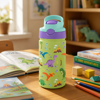 Botol Air 12oz dengan Desain Pola Hewan, Flask Vakum Terisolasi untuk Anak-anak, Cangkir Sekolah, Bebas BPA, Wadah Minum