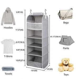 Foldable Custom Manufacturer Hanging Organizer Storage <b>Wardrobe</b> 5 Layers Non-Woven Fabric Closet Organizer - Product Image 4