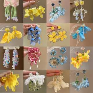 Boucles d'oreilles pendantes en tissu motif fleur Aiguille d'Argent, style Mori, fraîches et douces, pour femme, idéales pour l'été et les vacances en bord de mer, vente en gros Yiwu - Product Image 2