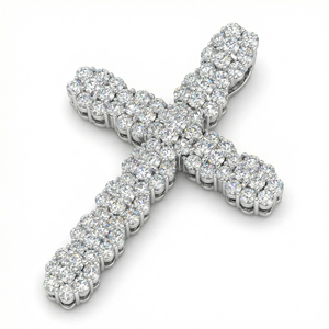 CUSTOM SILVER 10K/14K/18K GOLD PLATED LAB GROWN CVD DIAMOND CLASSIC ENGAGEMENT GIFT SWEATER <b>CHAIN</b> NECKLACE <b>CROSS</b> PENDANT - Product Image 1