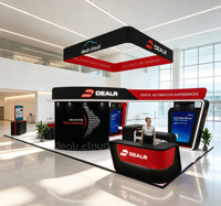 Premium Tasarım Modern Fuar Standı İnteraktif Lüks Modüler Ahşap Stand Kavisli Tezgah Yeniden Kullanılabilir Profesyonel Sergi Standı