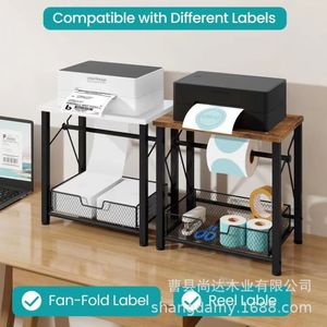 Cross-border office <b>desktop</b> printer double-layer <b>shelf</b> wrought iron and wooden floor-standing express label printer stand - Product Image 2