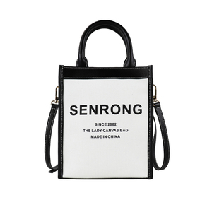 Custom Logo Mini Canvas Tote Bag Box Shape with Leather Handle and Crossbody Strap Gold Hardware Women <b>Small</b> <b>Handbag</b> - Product Image 1