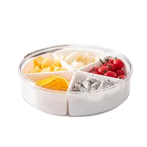 Новое поступление, круглый пластиковый Разделенный поднос с крышкой, 5 отдельных блюд, контейнеров для хранения продуктов для закусок, фруктов