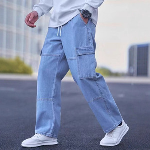 بيع بالجملة من المصنع لجينز رجالي جديد بخصر مطاطي على الطراز الأوروبي والأمريكي مع جيوب جانبية وساق مستقيمة - Product Image 1