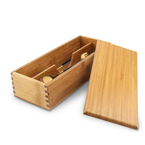 Bamboo Cutlery <b>Storage</b> <b>Box</b> With Lid Rectangular Compartments For Knives Forks Spoons Chopsticks <b>Kitchen</b> Drawer Organizer - Product Image 2