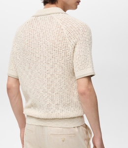 LOGOTIPO personalizado Casual Solto Cor Sólida Manga Curta Openwork Knit Algodão Polo para Homens - Product Image 2