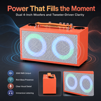 Speaker Karaoke Portabel HANSUO HS-TD04T1A Dual 4 Inch dengan Mikrofon Nirkabel, Lampu RGB, dan Kabinet Kayu