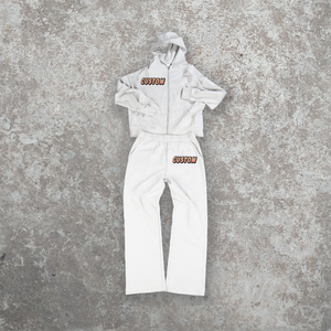 Ensemble de sweat-shirt à fermeture éclair pour hommes 500 GSM laine épaisse bouffée impression Logo surdimensionné Boxy Fit Baggy pantalon automne décontracté tricoté - Product Image 5