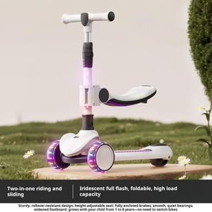 Patinete Plegable 3 en 1 para Niños con Ruedas Luminosas, Asiento Ajustable y Rodamientos Silenciosos, Carro Deslizante para Niños - Product Image 4