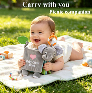Livre en tissu personnalisé pour bébé, jouets sensoriels pour tout-petits, livre éducatif lavable pour enfants, jouet en tissu doux en forme d'éléphant, livres à bruit froissé pour bébés - Product Image 4