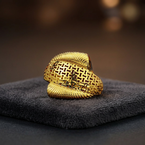 Luxury Geometric <b>Cocktail</b> <b>Ring</b> 22k <b>Gold</b> Plated Mesh Design Bezel Setting Unisex Statement Wedding Engagement Jewelry - Product Image 4