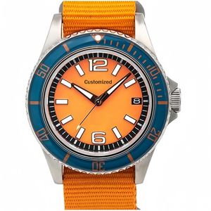 Montre mécanique à mouvement NH35A avec logo personnalisé ODM, marque privée, montre-bracelet décontractée pour homme, bleue, avec <span class=keywords><strong>lunette</strong></span> en cristal trempé K1 - Product Image 5