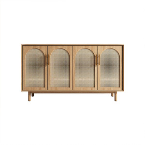Buffet en bois massif et <span class=keywords><strong>rotin</strong></span>, meuble de rangement à quatre portes pour le salon, <span class=keywords><strong>armoire</strong></span> moderne et créative pour le porche - Product Image 1